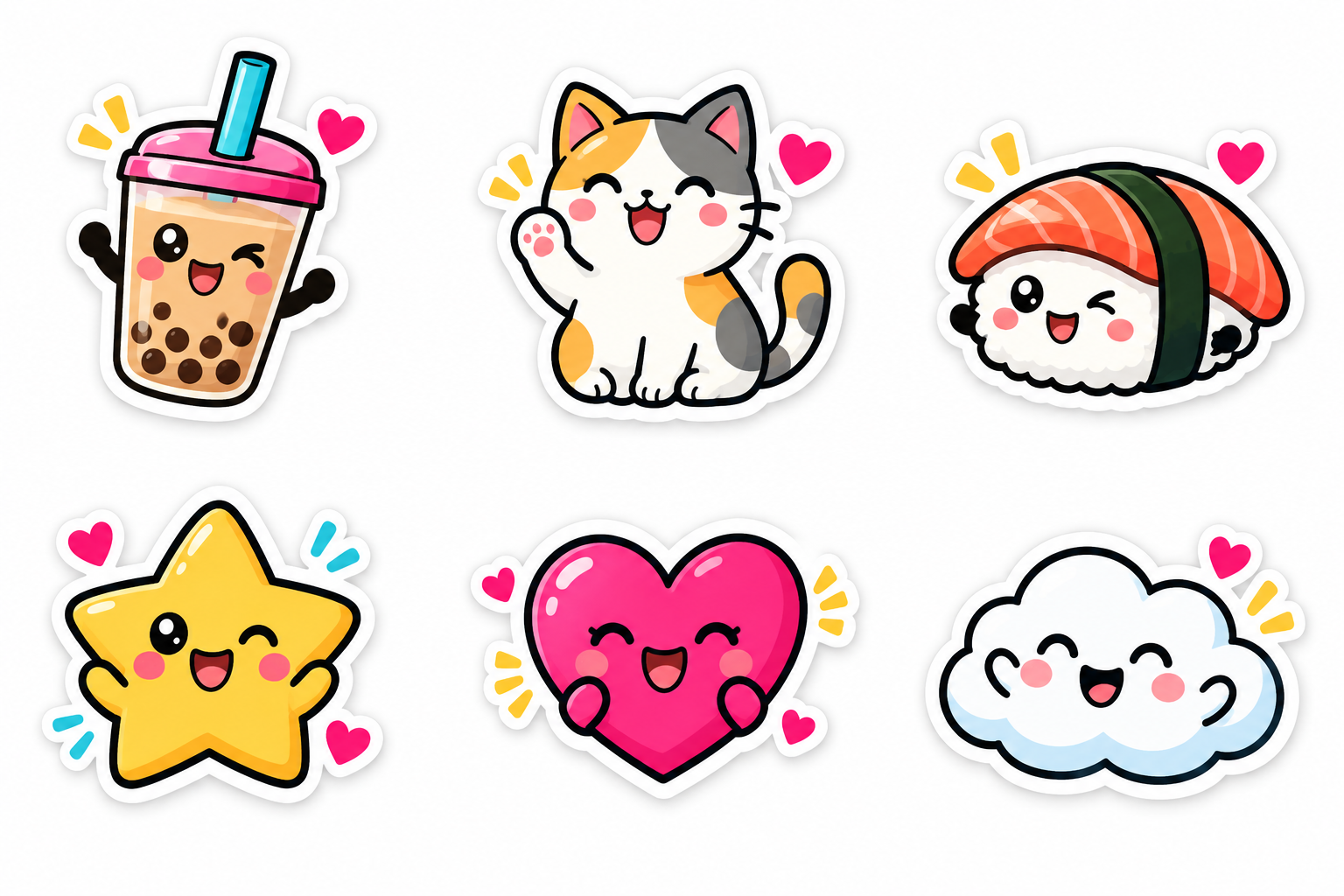 A playful kawaii sticker sheet — Generated result