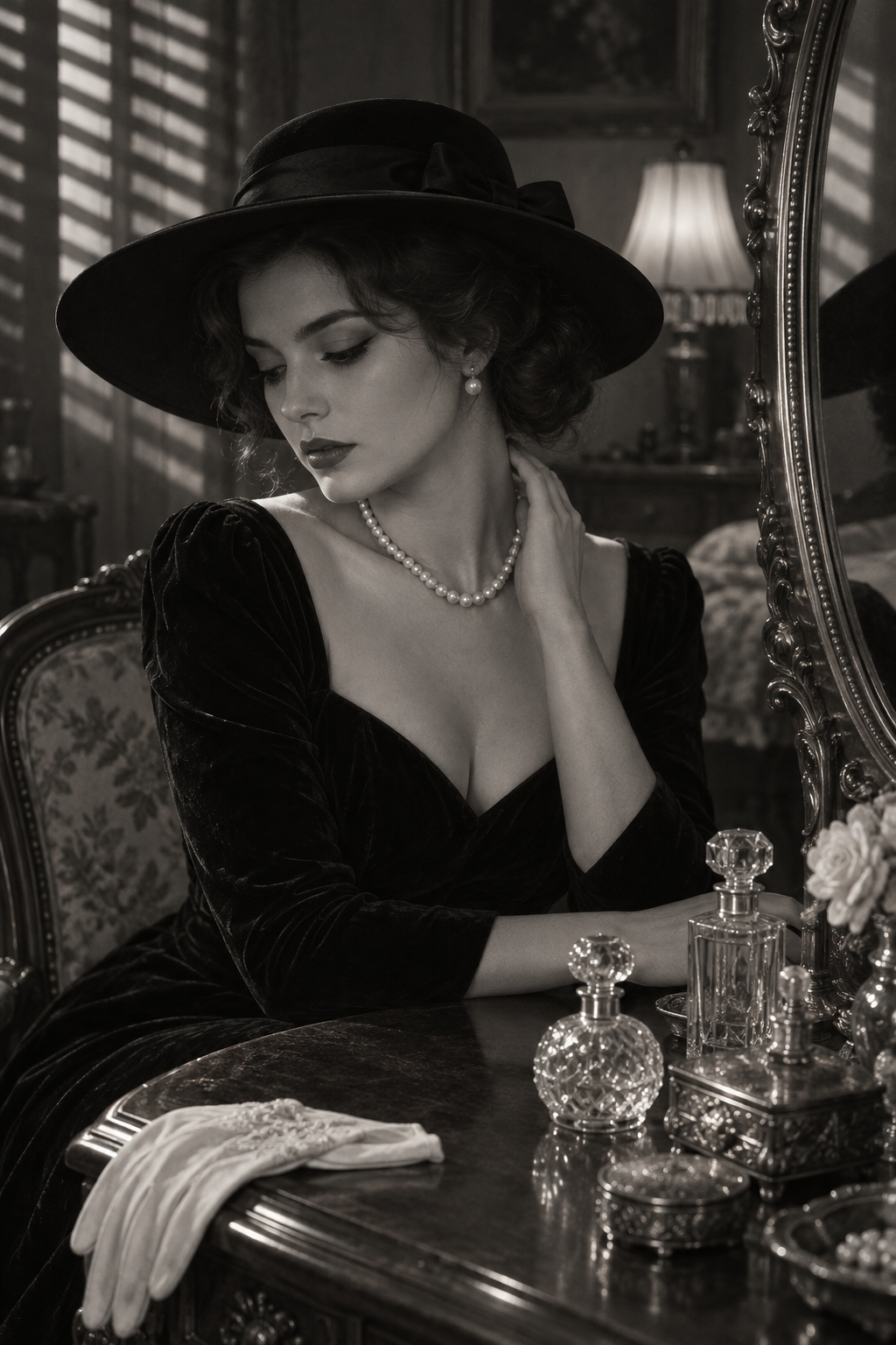 A black-and-white film-noir portrait — Generated result