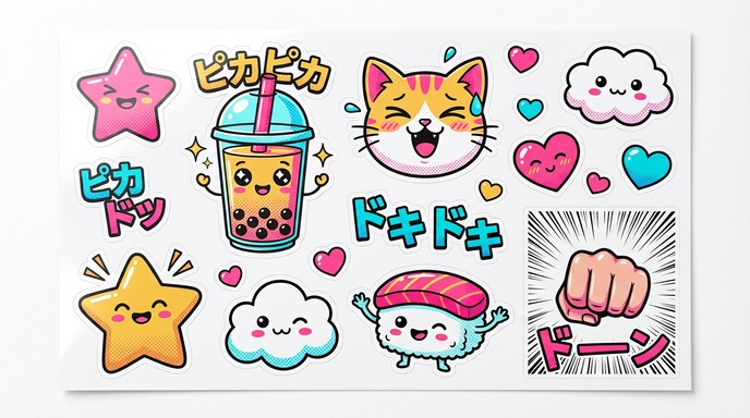 A playful kawaii sticker sheet — Reference